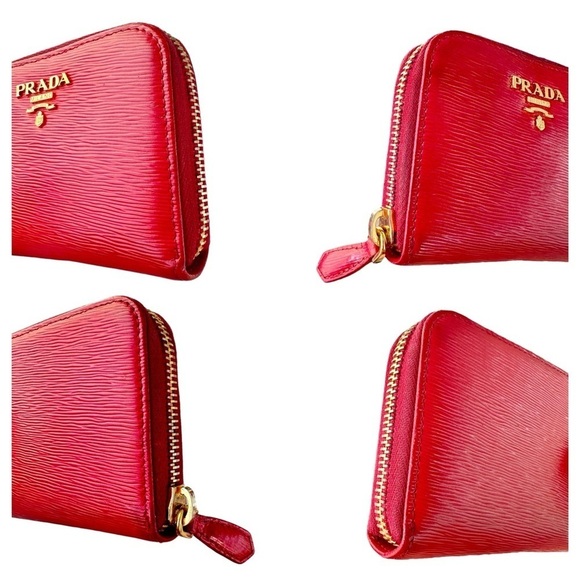 Authentic PRADA Cherry Red Saffiano Leather Card & Coin Holder with Box - Picture 5 of 16